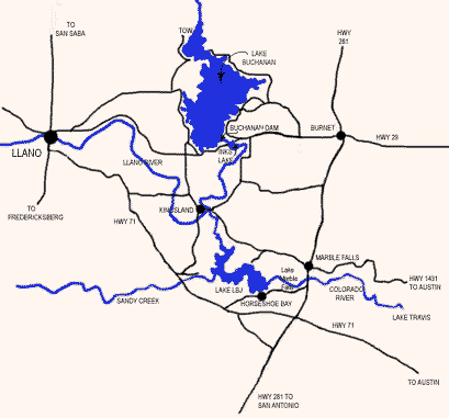 map of the Highland Lakes
